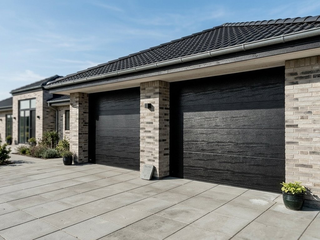 Dobbelt garageport med woodgrain